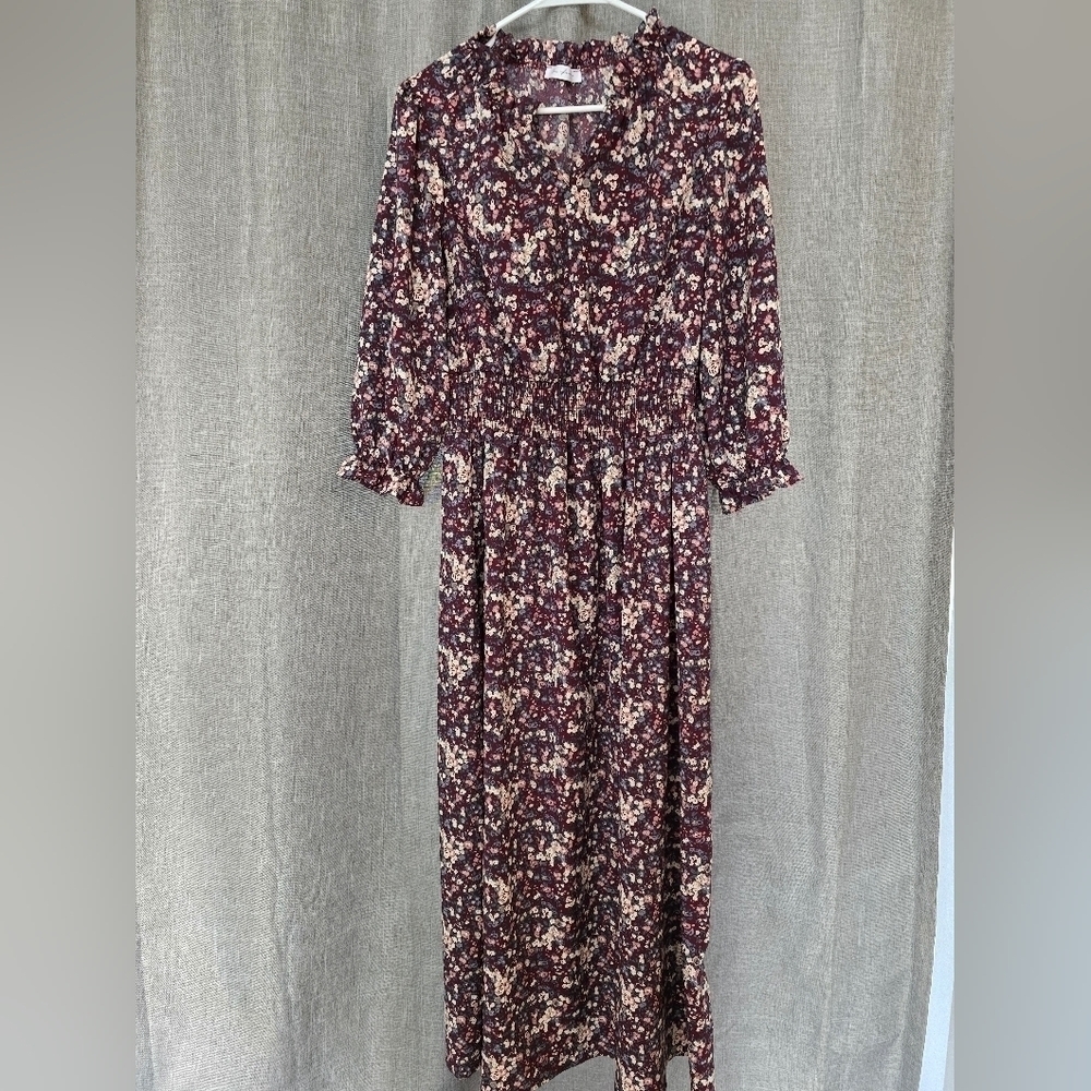 Ces Femme Anthropologie Long Sleeve Cinch Waist Floral Maxi Dress Size M